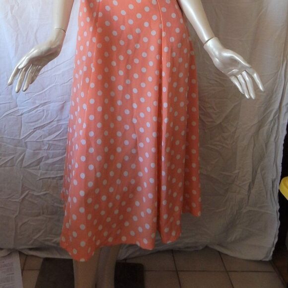 B.T.N. Coral Sleeveless Dress White Polka Dots Retro Summer Style - Picture 2 of 4